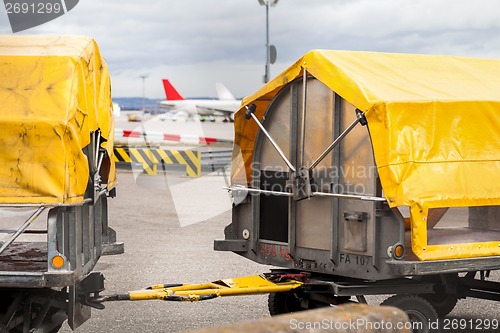 Image of Trolleys loaded with luggage at an airport