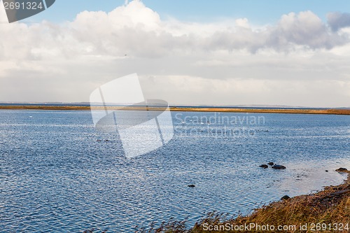 Image of baltic sea background evening wooden wave breaker beach