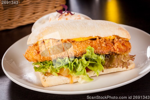 Image of Burger with golden crumbed chicken breast