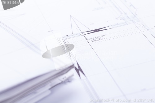 Image of architect blueprints equipment objects workplace