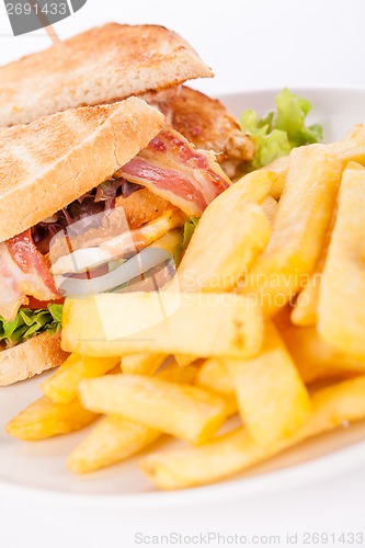 Image of Club sandwich with potato French fries