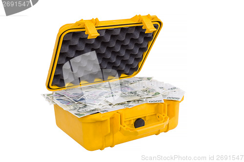 Image of Czech money in yellow plastic case