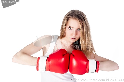 Image of Pretty girl with boxing gloves