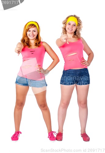 Image of Attractive girls in torn t-shirts