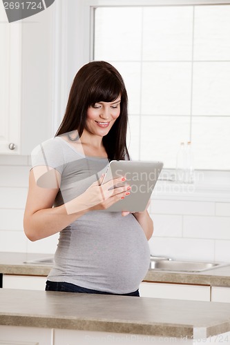 Image of Pregnant Woman with Digital Tablet