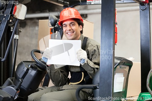 Image of Forklift Driver Displaying Blank Placard