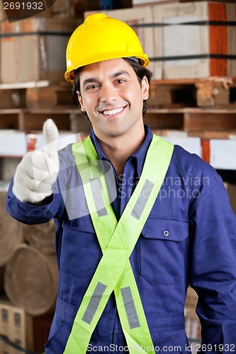 Image of Confident Foreman Gesturing Thumbs Up