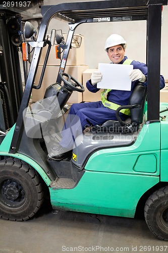 Image of Forklift Driver Displaying Blank Placard