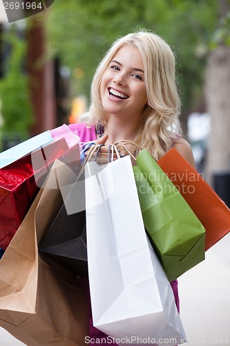 Image of Portrait of Happy Shopping Woman