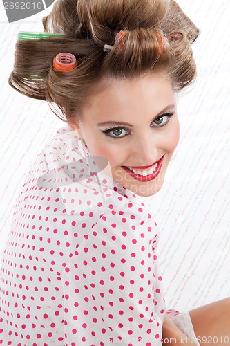 Image of Retro Woman with Hair Rollers