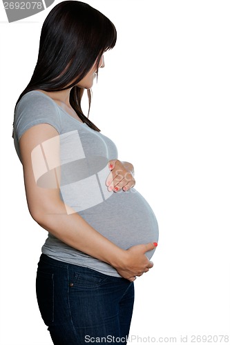 Image of Pregnant Woman With Hands On Stomach