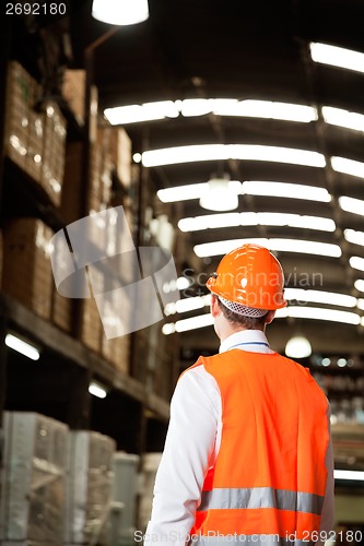 Image of Rear View Of Male Supervisor At Warehouse