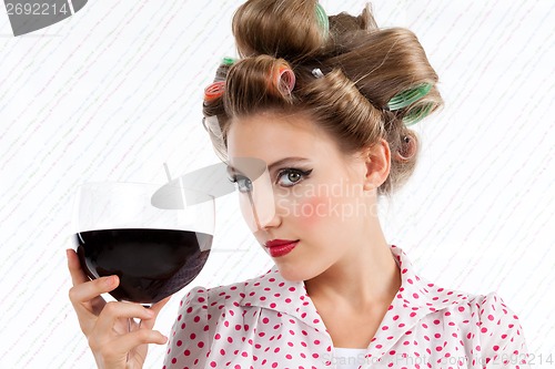 Image of Retro Woman with Wine