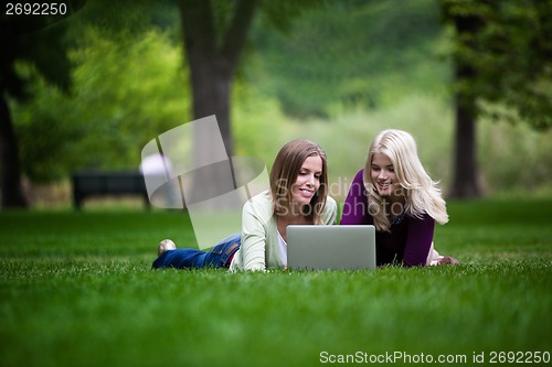 Image of Women Using Laptop in Park