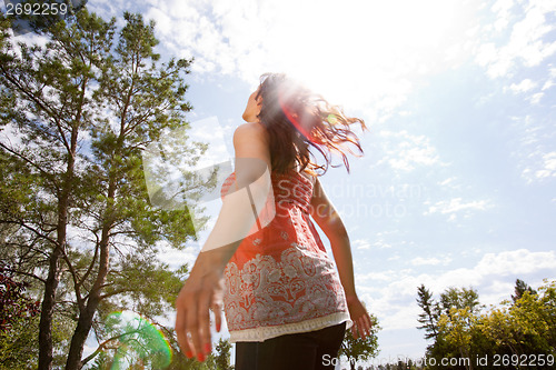 Image of Happy Pregnant Woman in Park