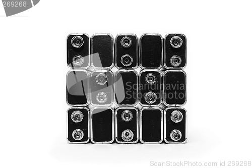 Image of Nine volt batteries forming a square