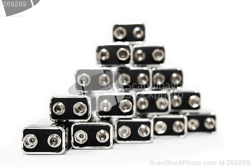 Image of Nine volt batteries forming a triangle
