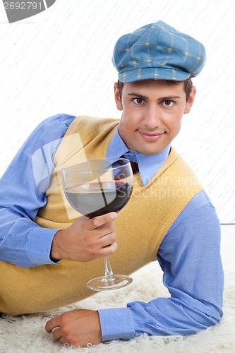 Image of Retro Man with Large Wine Glass