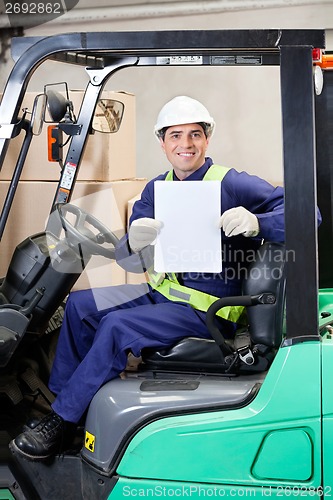 Image of Forklift Driver Displaying Blank Placard