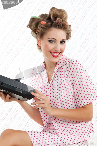 Image of Woman with Tape Recorder