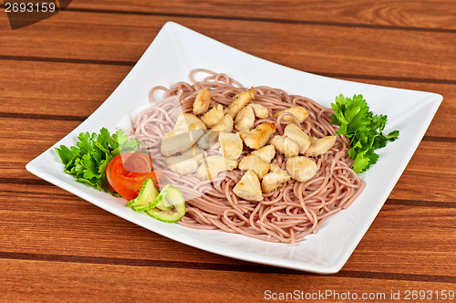 Image of pasta with chicken meat