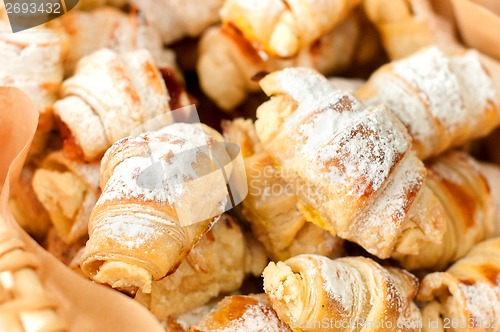 Image of delicious homemade croissants in the basket