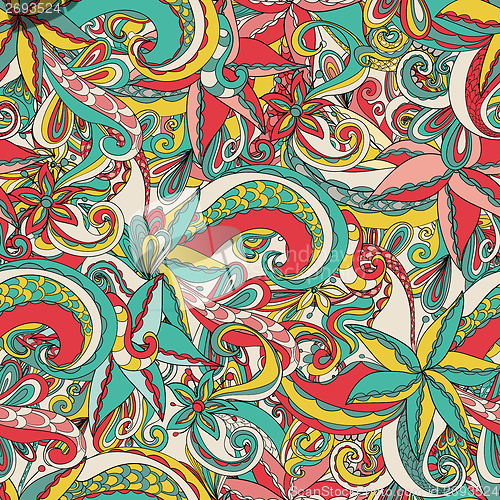 Image of Seamless hand-drawn pattern, floral background