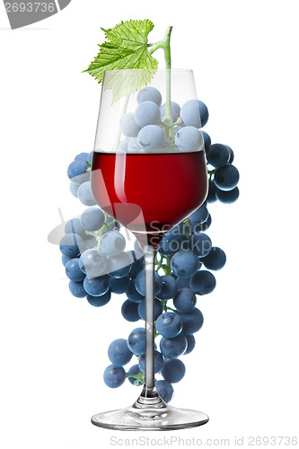 Image of Glass of red wine and grape isolated on white