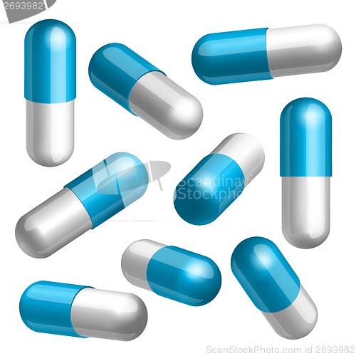 Image of Set of medical capsules in different positions