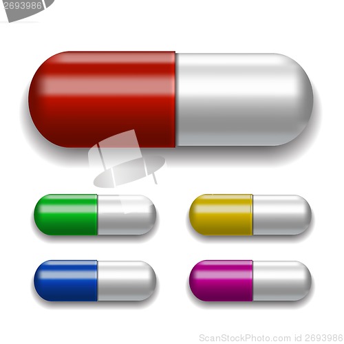 Image of Medical pills set, different colors