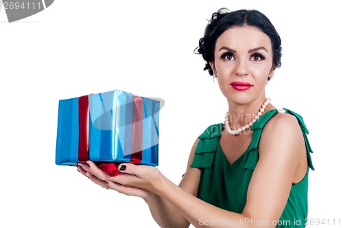 Image of Pretty woman with gift box