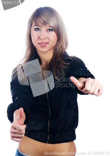 Image of Pretty woman with thumbs up gesture