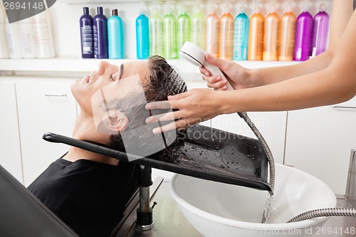 Image of Male Customer Having Hair Washed At Salon