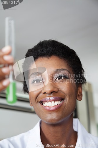 Image of Happy Teacher Looking At Chemical Solution