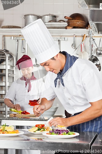 Image of Male Chef Garnishing Dish