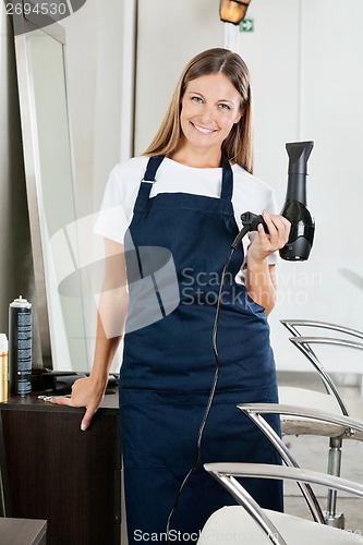 Image of Hairstylist With Hairdryer At Parlor