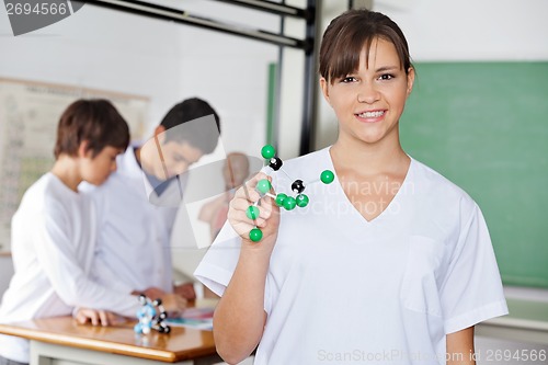 Image of Happy High School Student With Molecular Structure In Lab