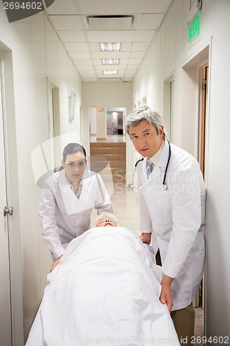 Image of Doctors With Patient In Corridor