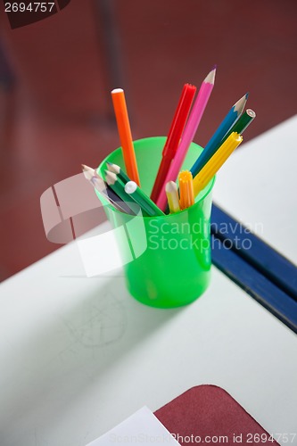 Image of Closeup Of Organizer With Colorful Pencils