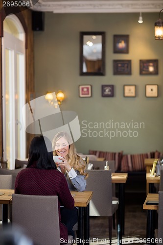 Image of Happy Young Woman Having Coffee With Friend