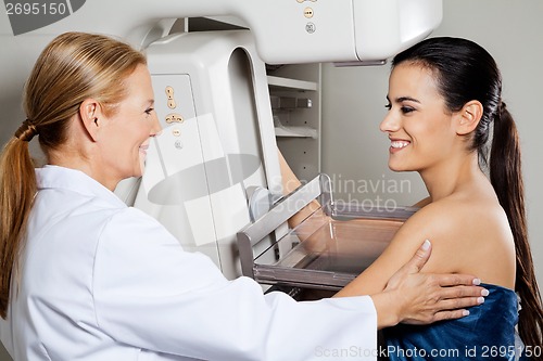 Image of Doctor With Patient Getting Mammogram X-ray Test