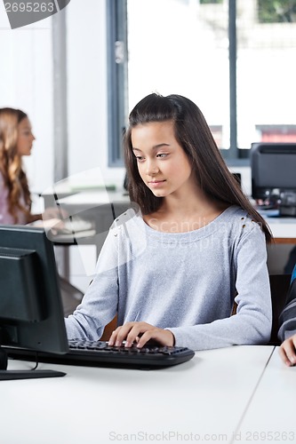 Image of Girl Using Desktop Pc At Computer Lab