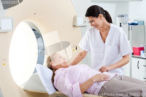 Image of Female Patient On CT Scan Bed
