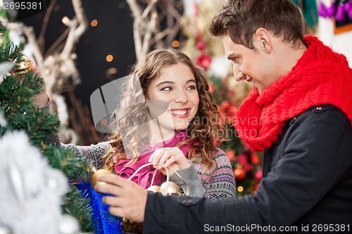 Image of Happy Couple Shopping For Christmas Tree