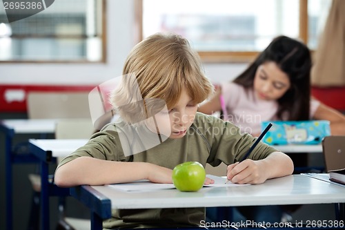 Image of Schoolboy Writing In Book