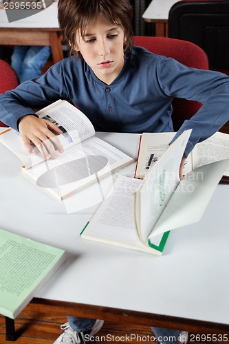 Image of Schoolboy Studying In Library