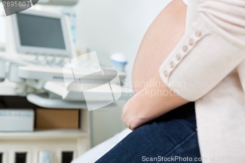 Image of Pregnant Woman In Clinic Before Ultrasound