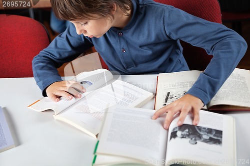 Image of Schoolboy Reading Books In Library