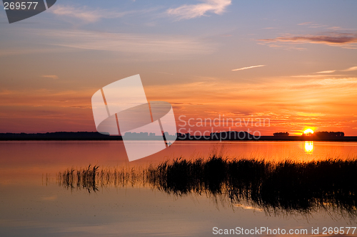 Image of Sunset lake landscape.