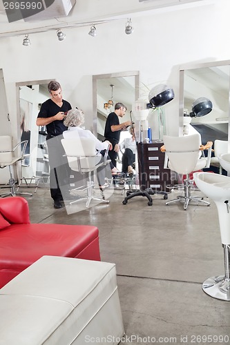 Image of Hairstylist Ironing Customer's Hair